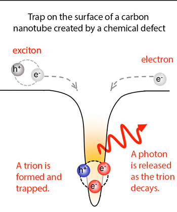 A chemical defect in a single-walled carbon nanotube creates a depression in the energy landscape of the nanotube