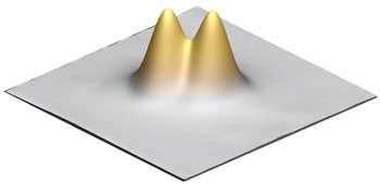 An image of two titanium atoms positioned just 1 nanometer apart