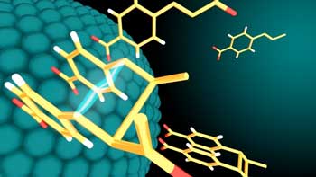 Nanoparticle catalysts and light drive a reaction that produces bioactive molecules