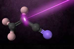 the transition state of the chemical reaction that occurs when vinyl cyanide is broken apart by an ultraviolet laser
