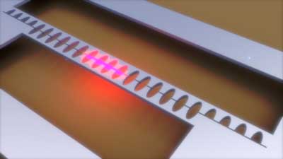 Artist impression of two nanostrings coupled through light