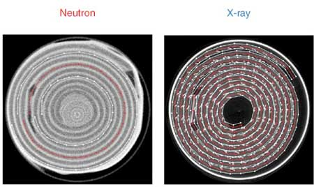 X-Ray and Neutron Tomograms of Cylindrical Battery