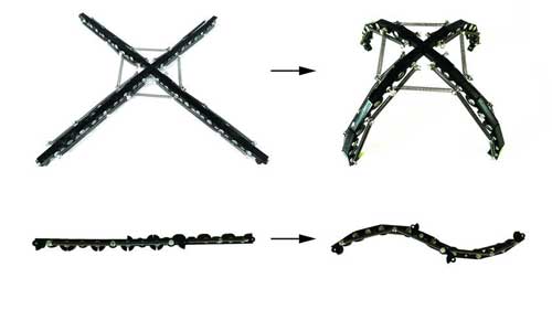Deployable structures transition from flat to domed and straight to curved