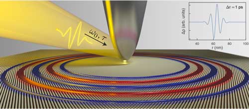 Snapshot of a calculation showing a slowly moving plasmon wave packet excited on monolayer TaS2