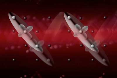 a red laser beam triggers the dance of the newly discovered electronic waves in magnetite