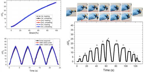 High sensitivity and reliable sensing performance of the proposed sensor and its application to finger bending motion monitoring