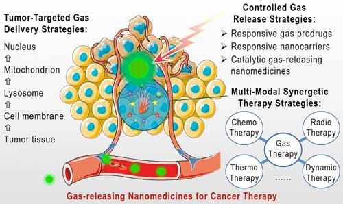 Illustration of strategies for engineering advanced nanomedicines for augmented gas therapy of cancer