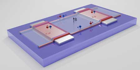 An atomically thin layer of tungsten ditelluride is located between two contacts