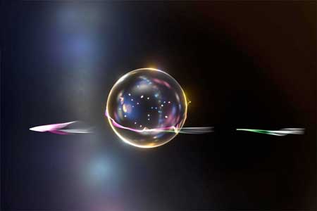 Artists Impression of Electrons, Light and a Transparent Silica Sphere on a Dark Background