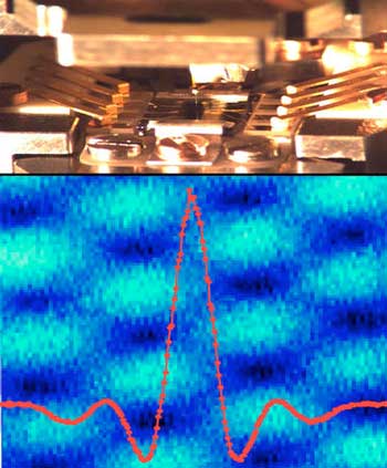 a sample inside a scanning probe module and an atomic force image of an aluminum sample