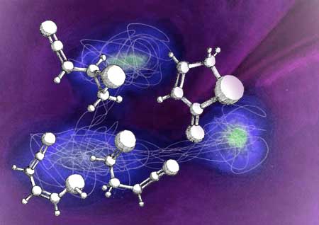 This illustration shows the light-induced ring opening reaction across multiple femtoseconds