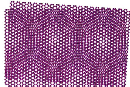 Atomic scale moiré pattern created by overlapping two skewed sheets of graphene
