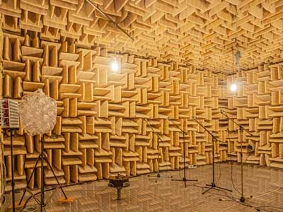 Photo of the experimental setup in the anechoic chamber