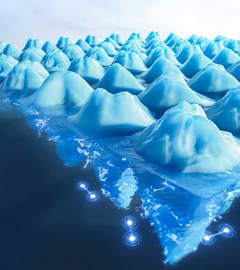 Simulated mountain and valley landscape created by buckling in graphene