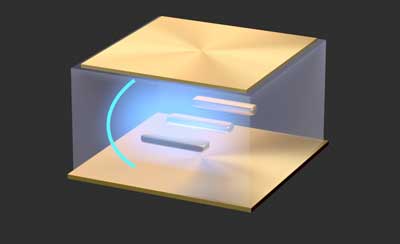 light-matter coupling with two gold mirrors separated by a small distance and plasmonic gold nanorods