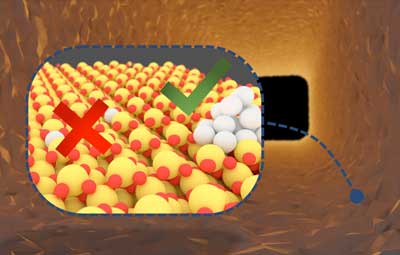 Schematic representation of a noble metal catalyst with inactive single atoms (left) and active clusters