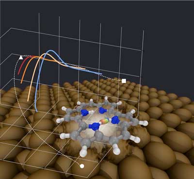 Within the porphycene molecule adsorbed on metallic fcc[110] surfaces, hydrogen transfer reactions happen through nuclear tunneling