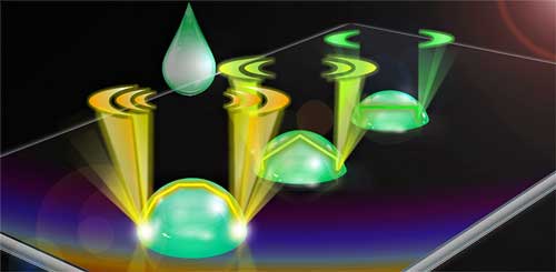 Water droplet contact angle dramatically increases lasing emissions