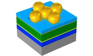zinc oxide spheres with a radius of 210 nanometres deposited over crosses on thin-layer silicon solar cells