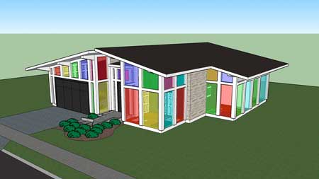 A concept for a house using colored windowpanes