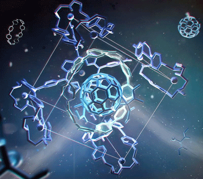 The image shows the molecular matryoshka used for the functionalisation of the fullerene C60
