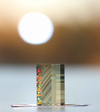 Single crystal with domain reflections in the setting sun. 
