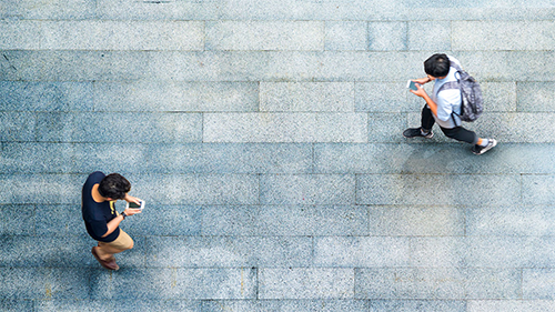 two pedestrians seen from above