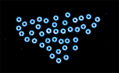 A collection of 10-micron spheres dance together due to Quincke oscillations powered by a DC electric field