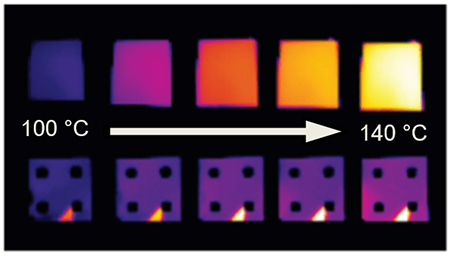 Thermal images of samples heated from 100 to 140 degrees C