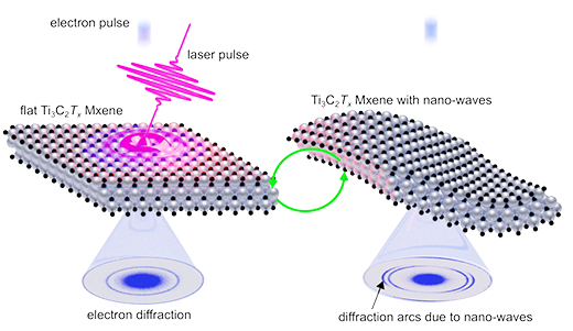 Ultrafast electron diffraction reveals photo-switchable nanoripples in MXene nanosheet