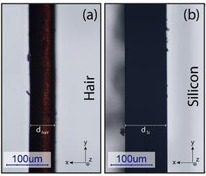 transparency of a human hair (left) and a bar of silicon