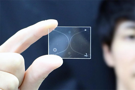 researcher holding a nanofluidic device