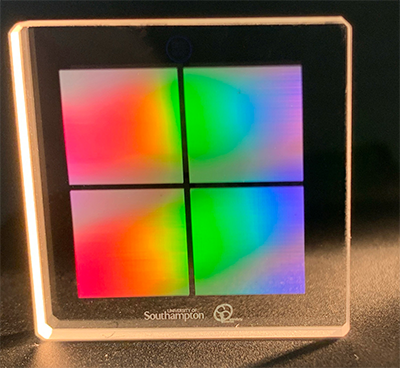 four colorful glass squares