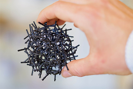 model shows the filigree internal structure, a network of graphene tubes that makes aerographene