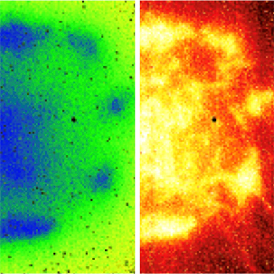 Footprint of a cancer cell (left), infrared image of the same object (right).