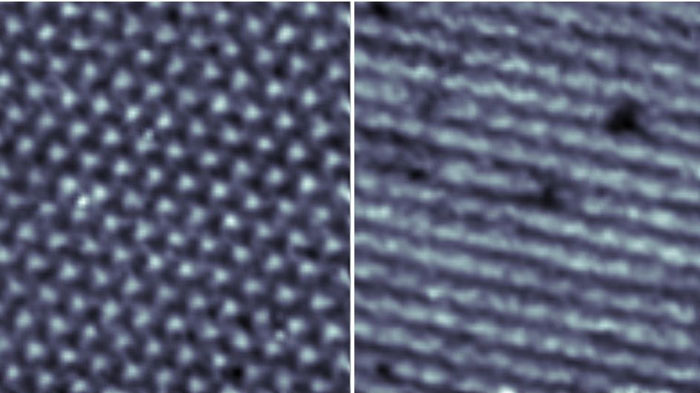 Two 200 nm-wide spectroscopy images of a sample of twisted double bilayer graphene