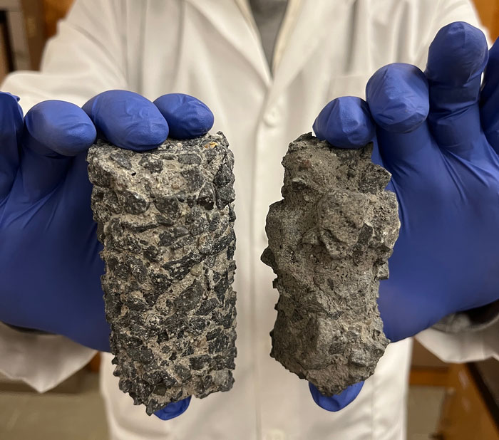 Comparison of a concrete sample coated with nano-modified sealer (left) versus untreated concrete