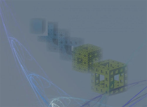 The stereoscopically arranged cubes are fractal bodies with different dimensions
