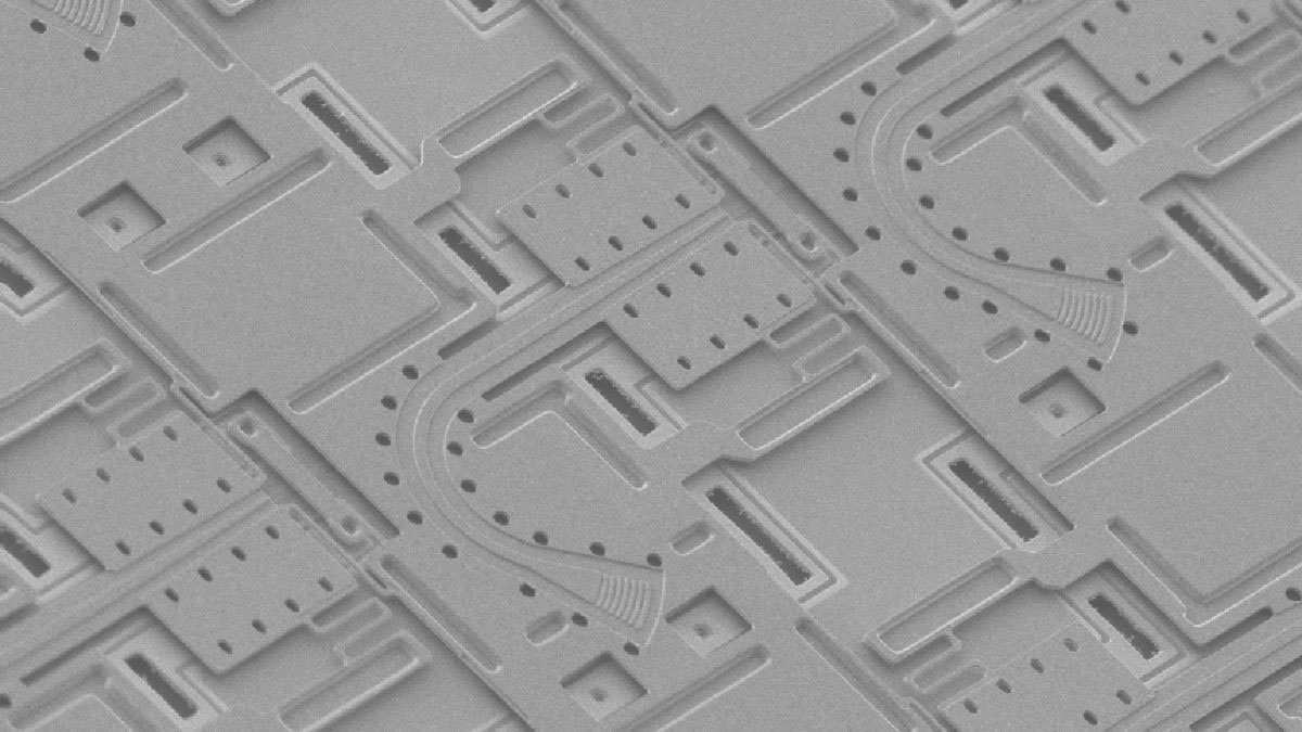 Scanning electron micrograph of the LiDAR chip showing the grating antennas