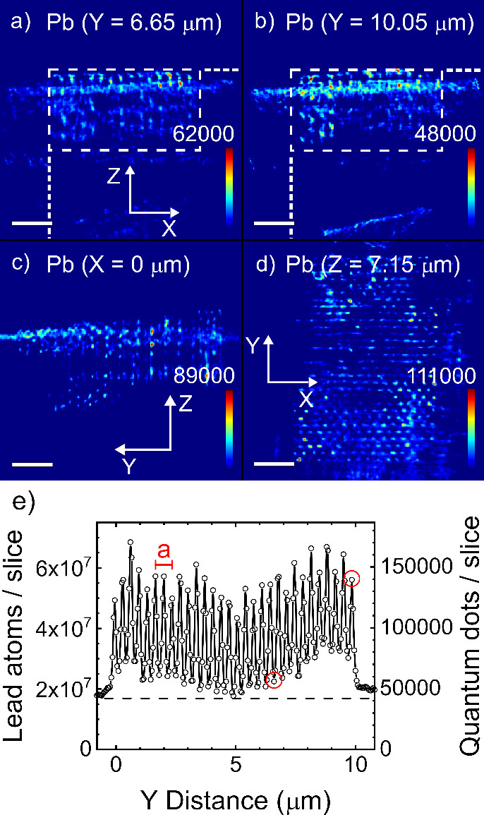XZ cross-sections of the reconstructed sample volume for lead atoms