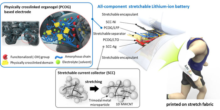 Schematic illustration of the assembled cell of a fully stretchable lithium-ion battery