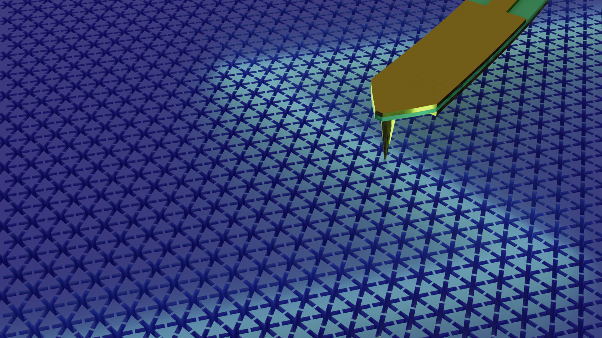 schematic of a perfectly transmitted topological acoustic wave being imaged using a microwave microscope
