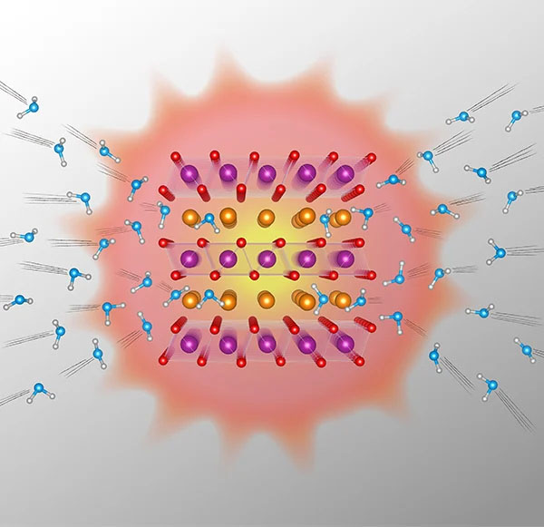 Heat is released from the manganese oxide material when water molecules enter into its layered structure