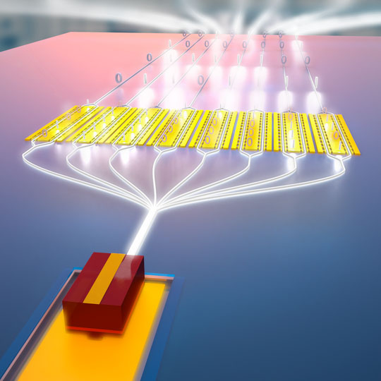 on-chip laser is combined with a 50 gigahertz electro-optic modulator in lithium niobate to build a high-power transmitter