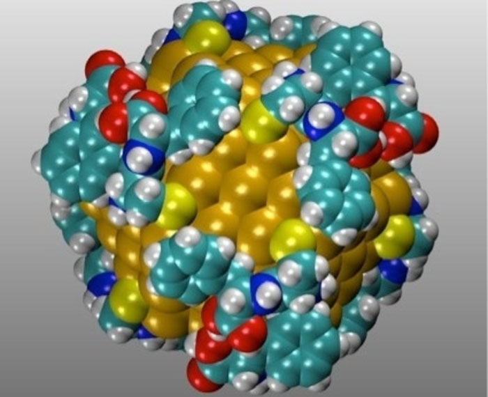 Modelo computacional de una nanopartícula de oro funcionalizada con enantiómeros zurdos de cisteína y fenilalanina