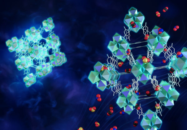 metal-organic framework (MOF) material used to trap and prevent toxic gas molecules