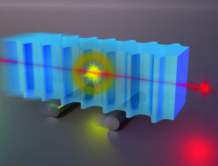 An illustration of a near-zero index metamaterial shows that when light travels through, it moves in a constant phase