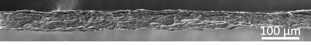 Una fibra robusta de nanotubos de nitruro de boro visto bajo un microscopio electrónico de barrido