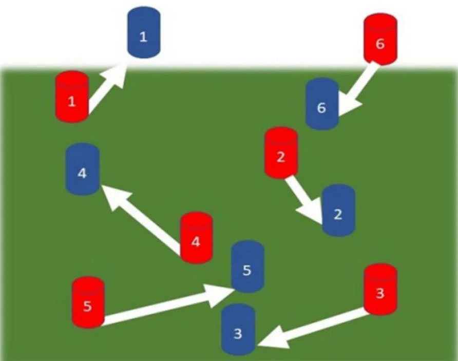 procedures for determining how objects have moved between two successive video frames (red and blue)