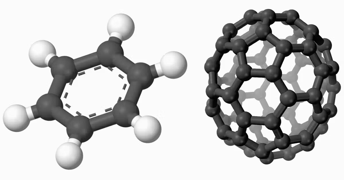 Side by side diagram of a flat molecule and a round molecule
